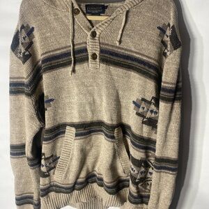 Pendleton Tan and Blue Patterned Men's hoodie
